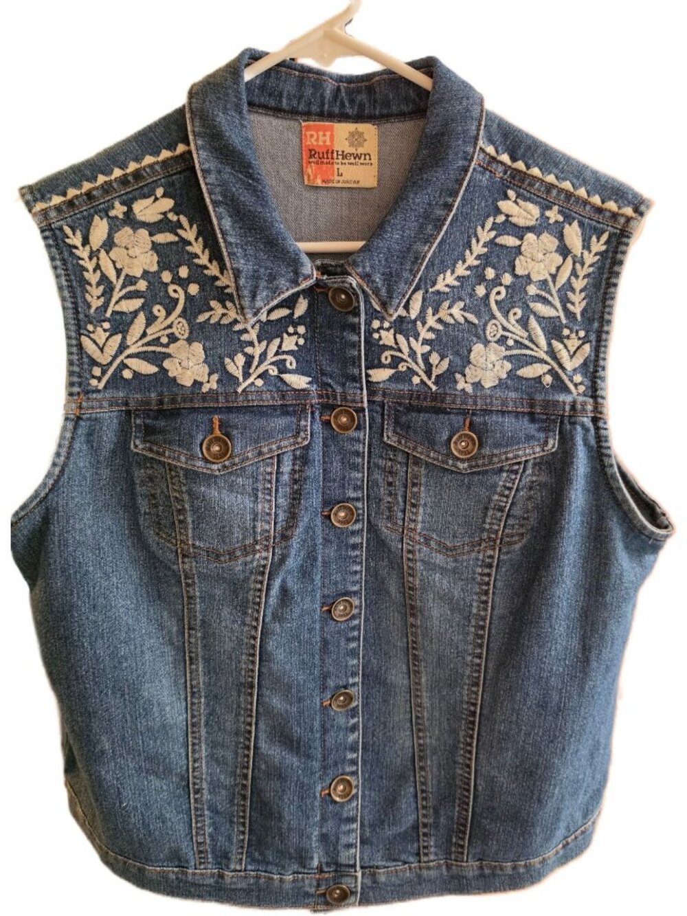 Ruff Hewn Womens Tribal Emb Vest Floral Embroidery Button-Front Large Denim 2016 - Picture 1 of 9